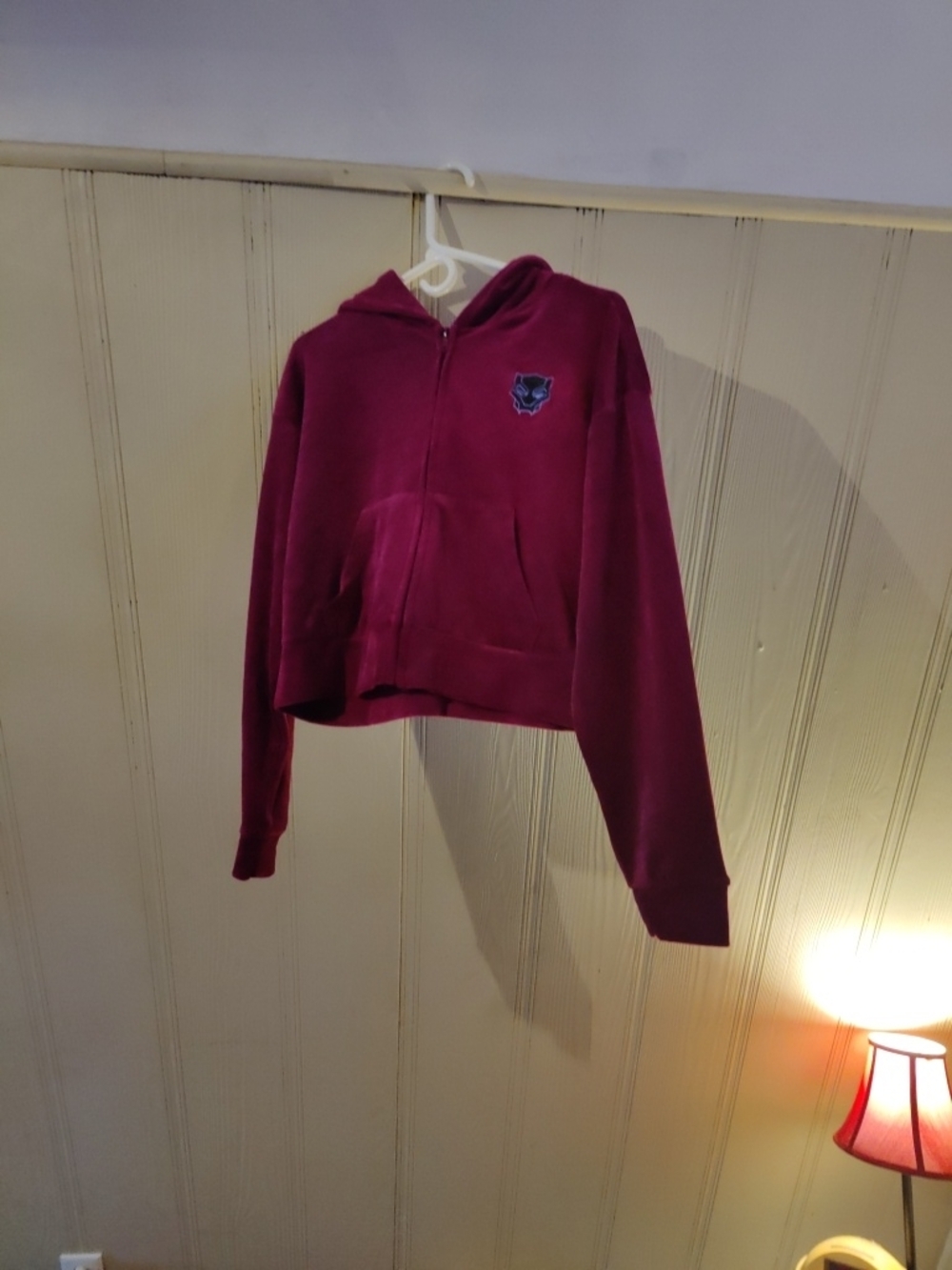 Wakanda Forever Hoodie Size Large Women's Maroon Zip-Up Hoodie with Embroidered